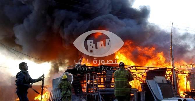 اندلاع حريق هائل بمخبز بمدينة المنصورة بسبب انفجار انبوبة غاز